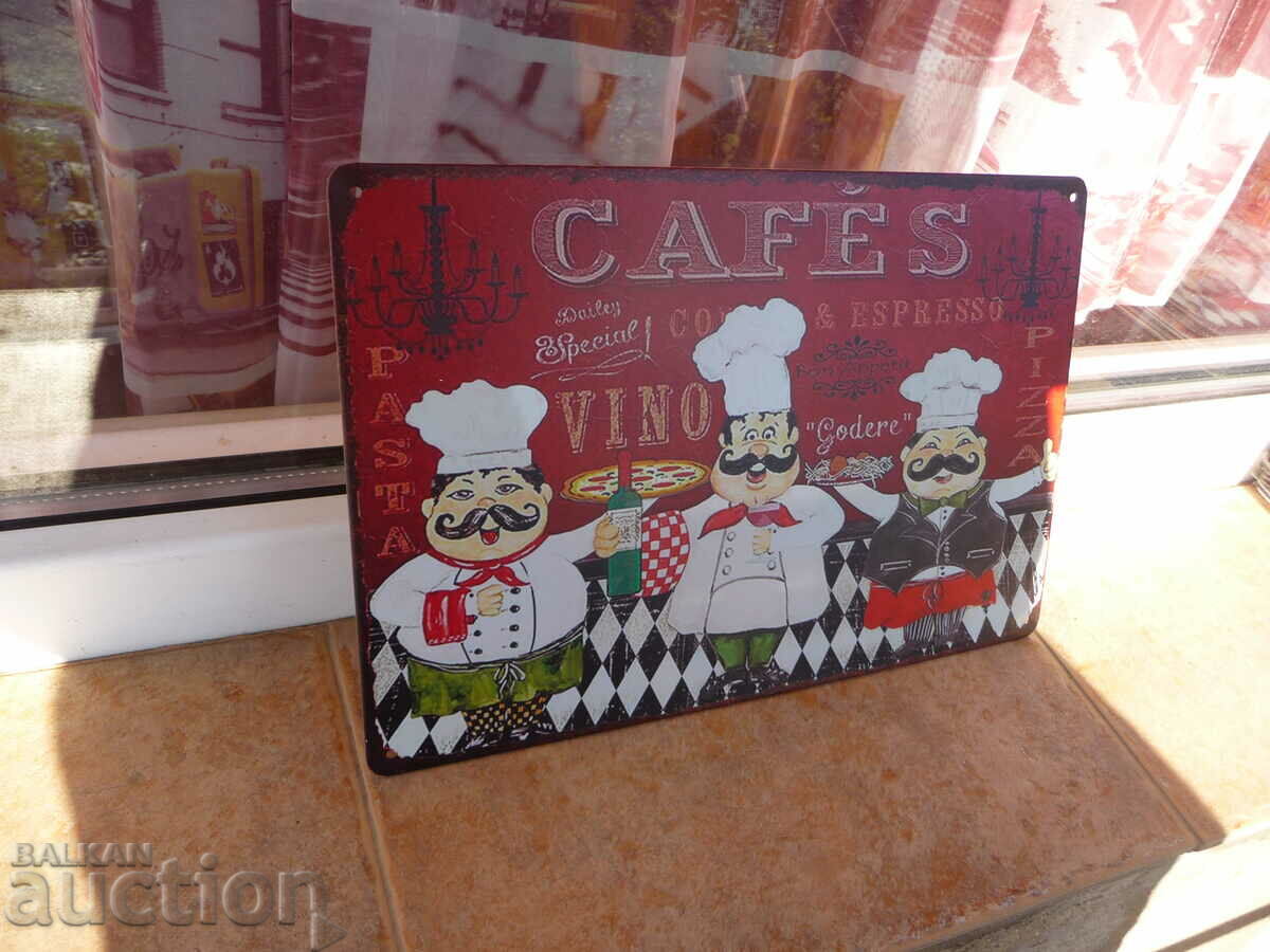 Metal plate food cafe restaurant pizza wine salads chefs with price 18.00 BGN | € 9.20 Metal plate food cafe restaurant pizza wine salads chefs with price 18.00 BGN | € 9.20