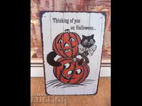 Metal sign miscellaneous I'm thinking of you on Halloween pumpkin cat