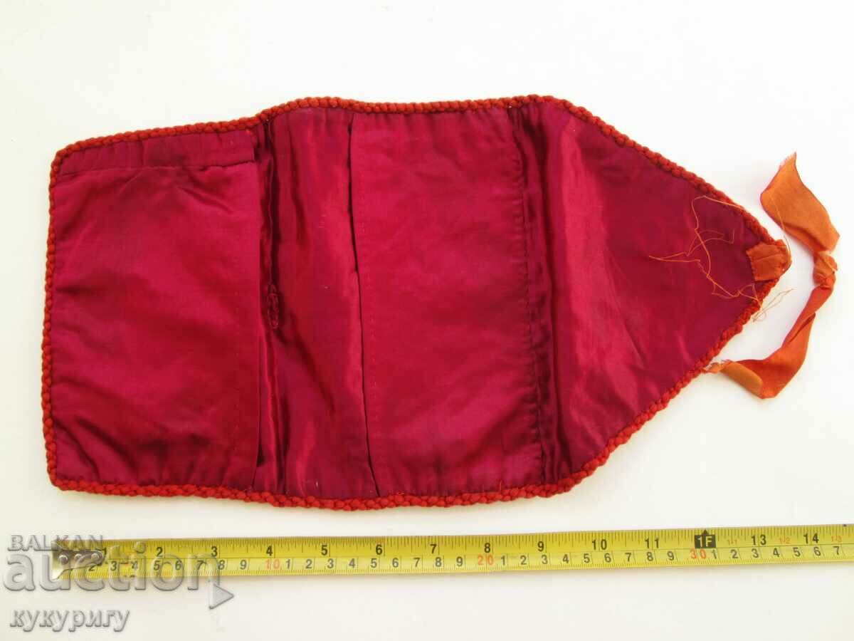 Auction Old embroidery on velvet with silk wallet Auction Old embroidery on velvet with silk wallet