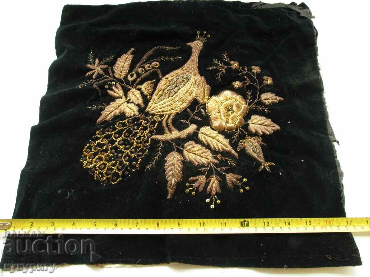 Old embroidery on velvet with gold tinsel cushion - 5
