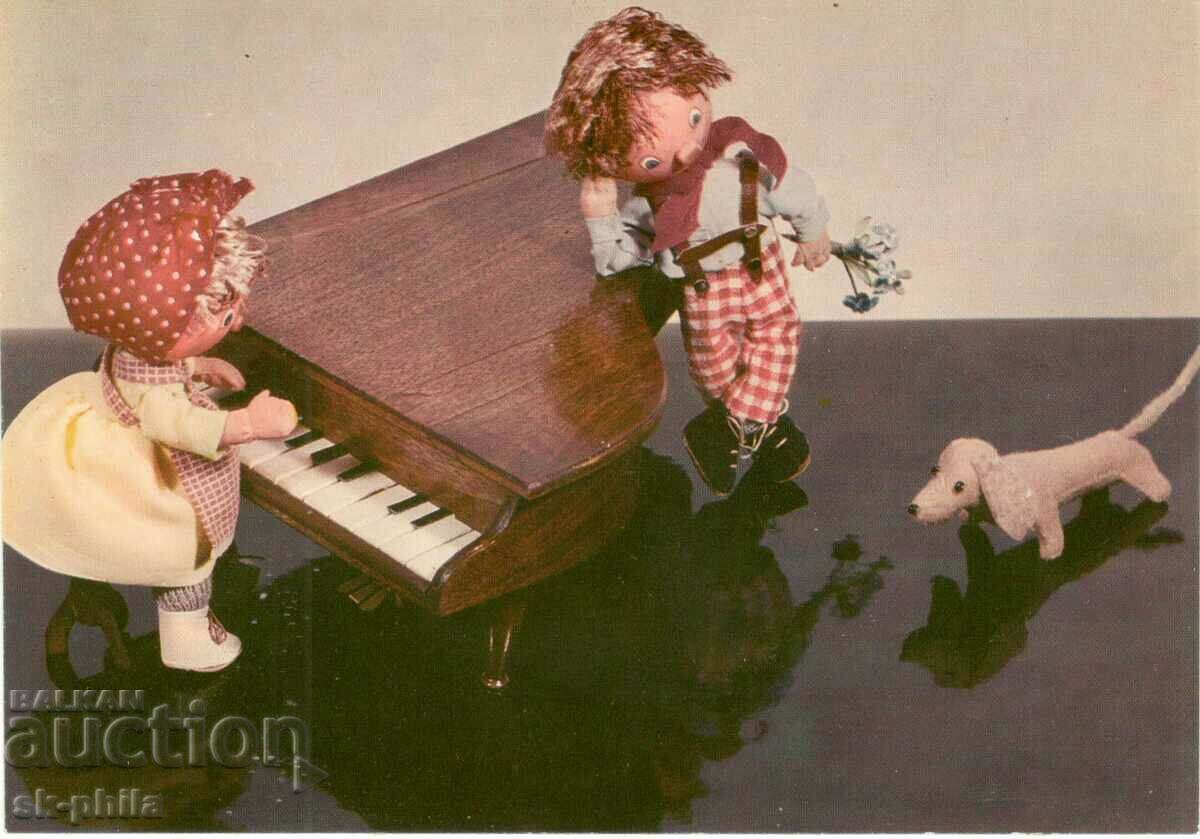 Old card - dolls - Little pianist