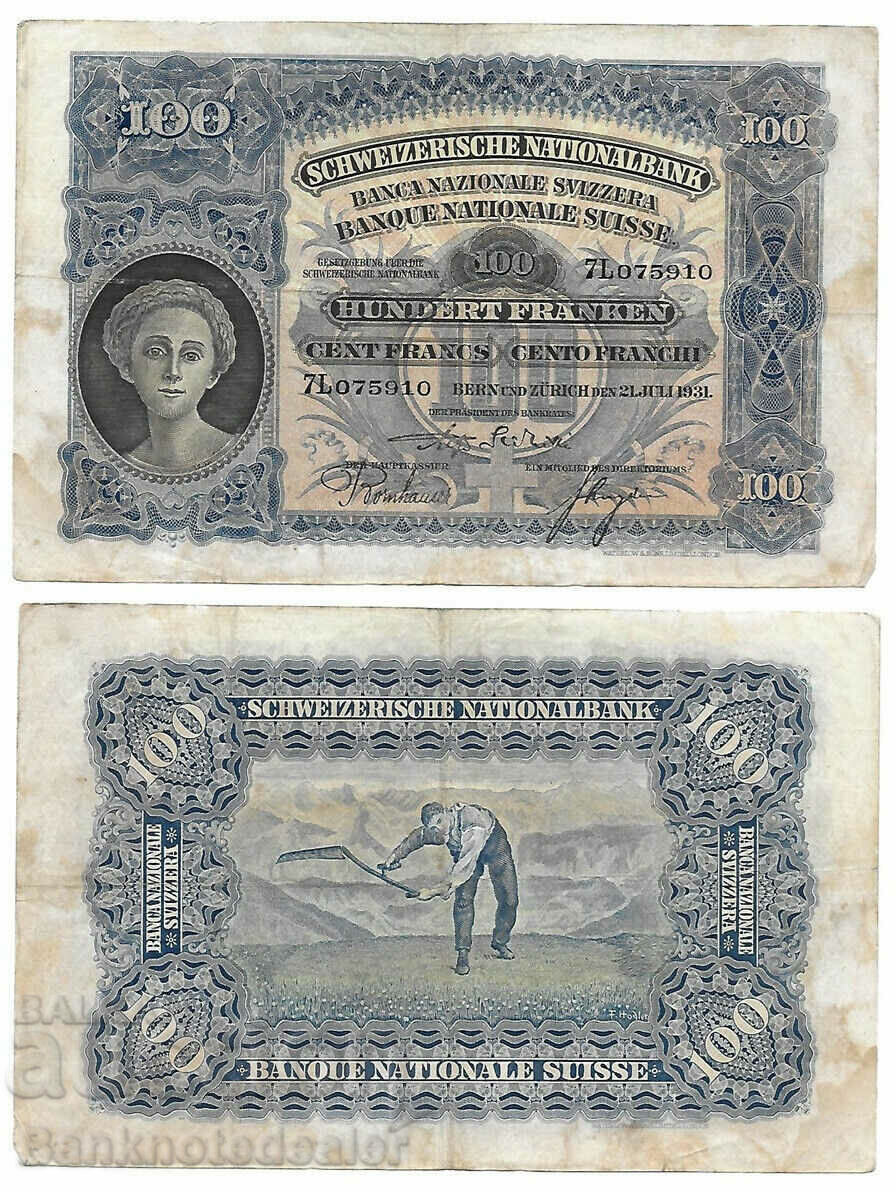 Elveția 100 franci 1931 Pick 35 Ref 5910