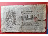 Банкнота-Германия-С.Рейн-Вестфалия-Кьолн-100 марки 1922