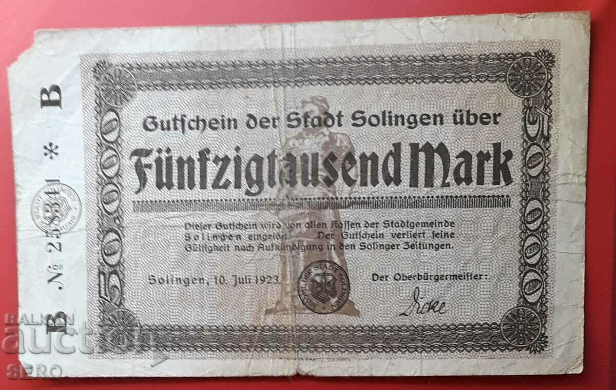 Banknote-Germany-S.Rhine-Westphalia-Sollingen-50,000 m. 1923