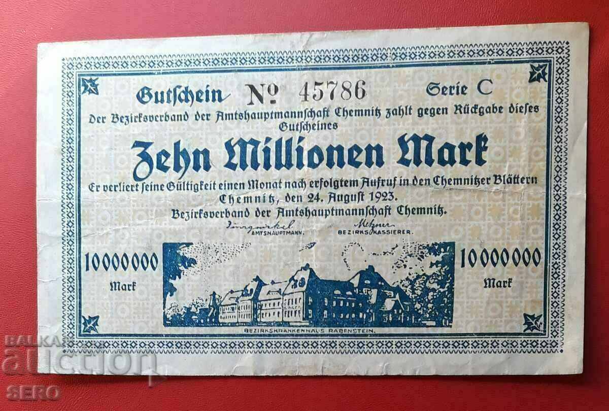 Bancnotă - Germania - Saxonia - Chemnitz - 10 milioane de mărci 1923