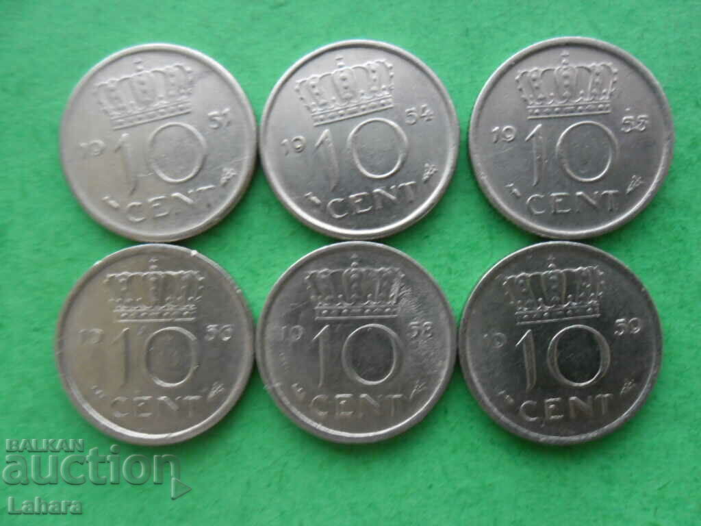 10 cenți 1951 până în 1959 Țările de Jos