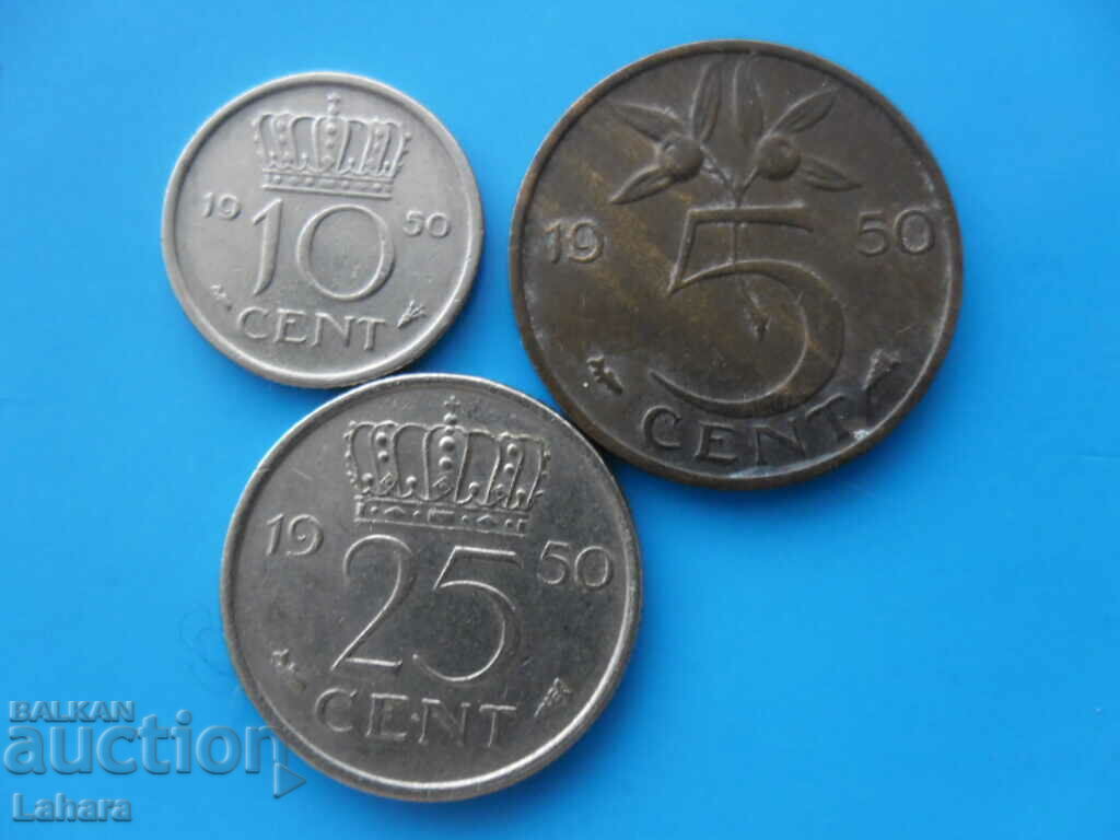 5, 10 and 25 cents 1950. Netherlands