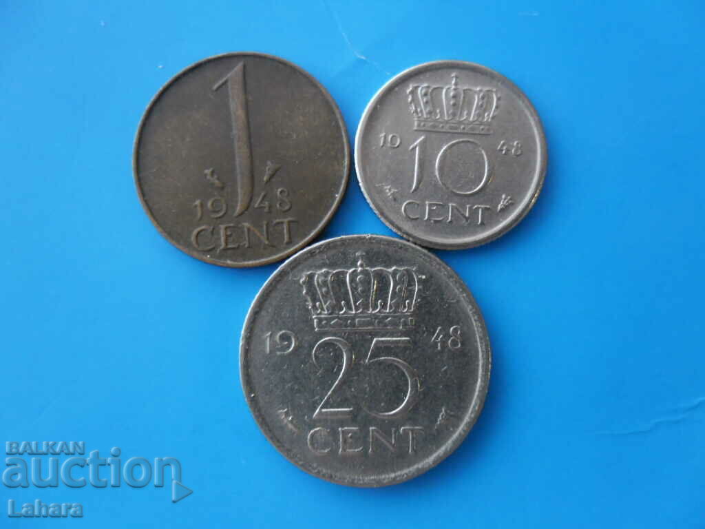 1, 10 și 25 de cenți 1948. Țările de Jos