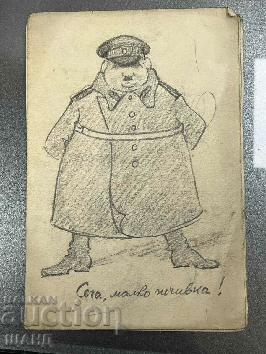 1941 Стар Майстор Рисунка Шарж Карикатура Полицаи Дебелак