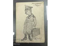 1941 Desen Creion Caricatură Funcționar Polițist Semnat