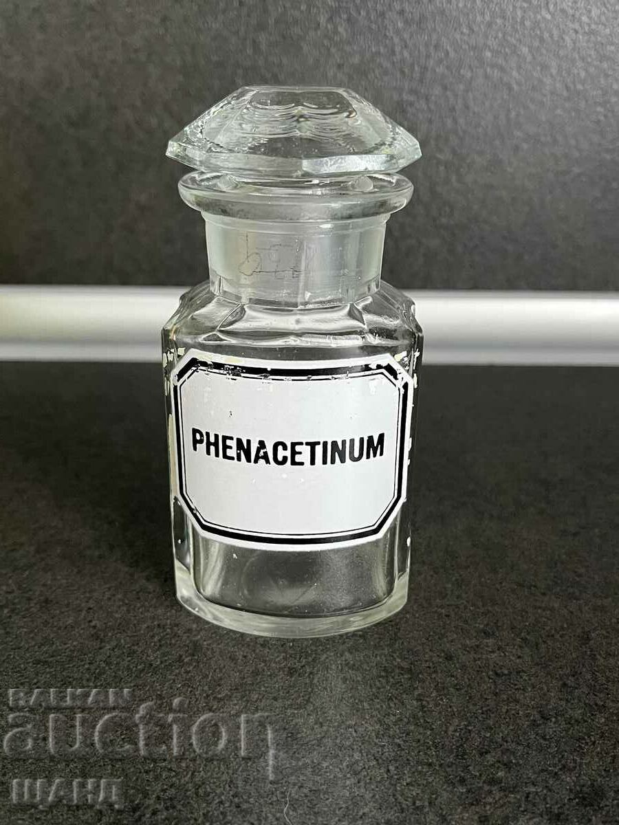 Old Glass Apothecary Bottle Pharmacy PHENACETINUM