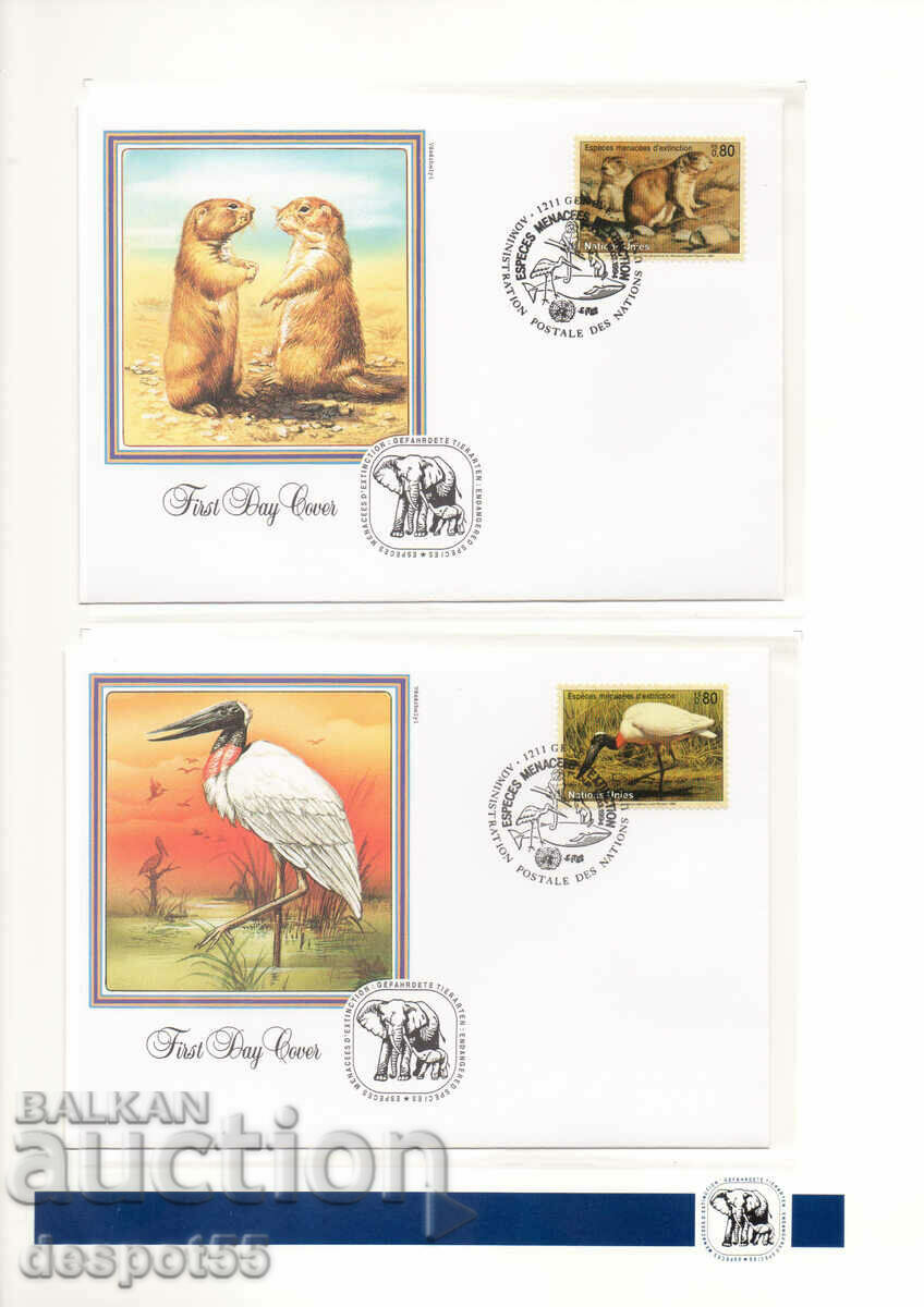 1994. United Nations - Geneva. Endangered species. 4 envelopes.