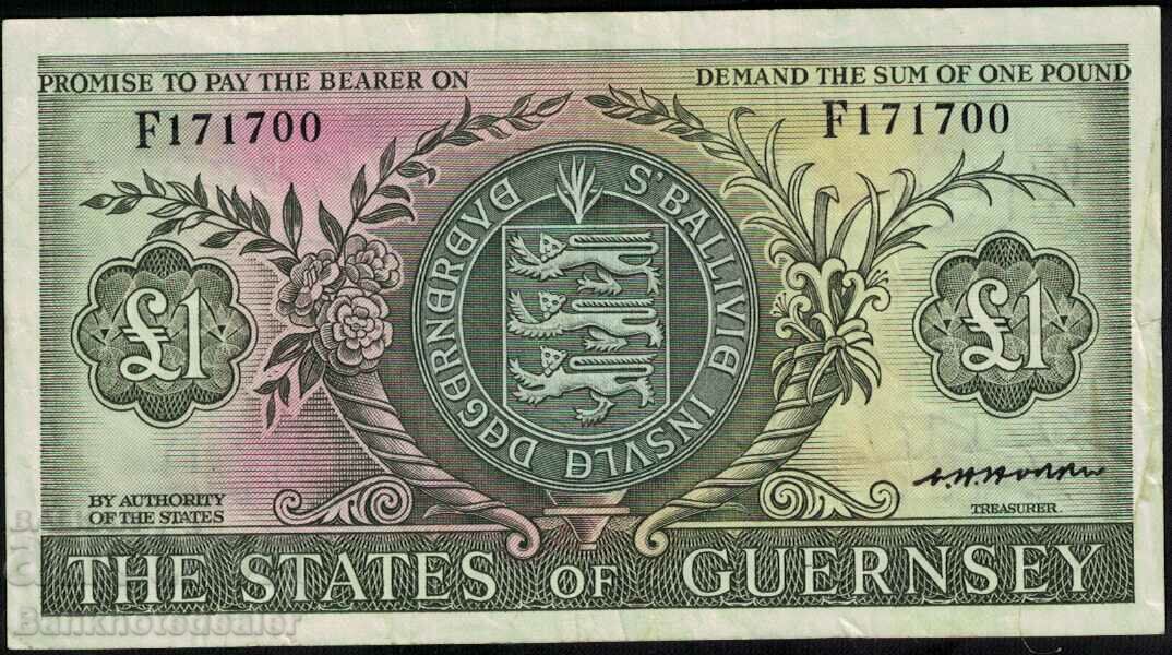 Guernsey 1 Pound 1969 Pick 45b Ref 1700