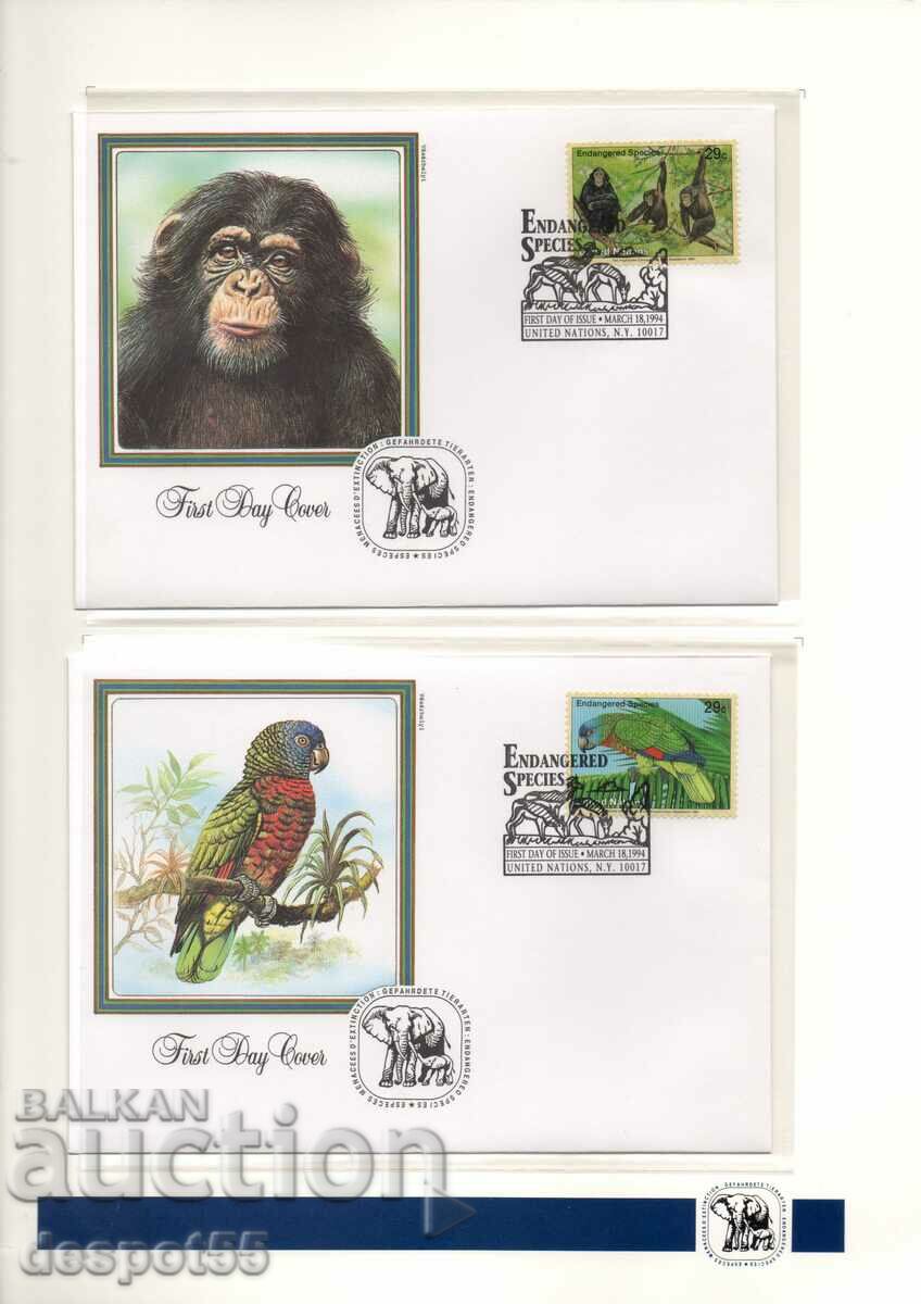 1994. United Nations - New York. Endangered species. 4 envelopes.