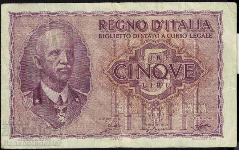 Italia 5 lire 1940-44 Pick 28 Ref 0432