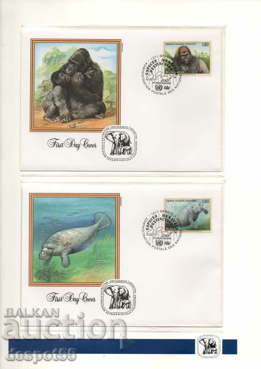 1993. United Nations - Geneva. Endangered species. 4 envelopes. with price 7.50 BGN | € 3.83 1993. United Nations - Geneva. Endangered species. 4 envelopes. with price 7.50 BGN | € 3.83