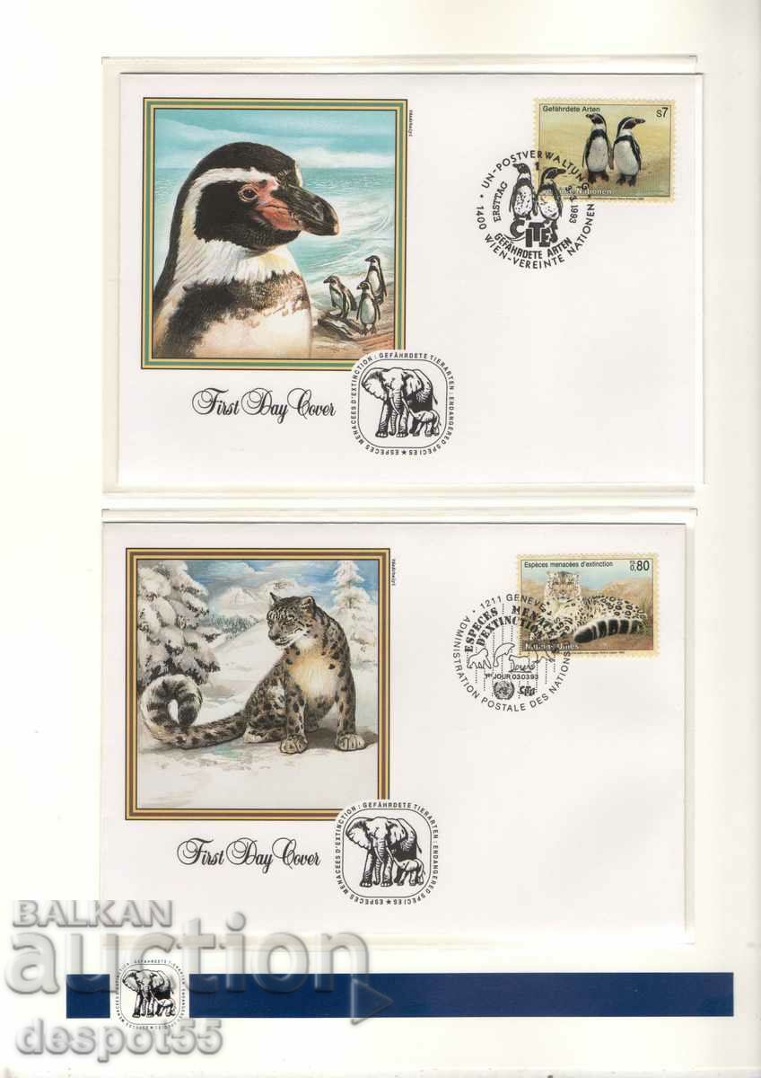 1993. United Nations - Geneva. Endangered species. 4 envelopes.