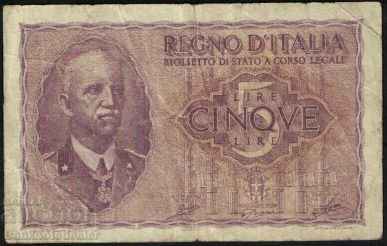 Italy 5 lire 1940-44 Pick 28 Ref 5808