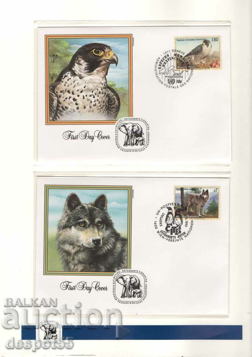 1993. United Nations - Vienna. Endangered animals. 4 envelopes. with price 7.50 BGN | € 3.83
