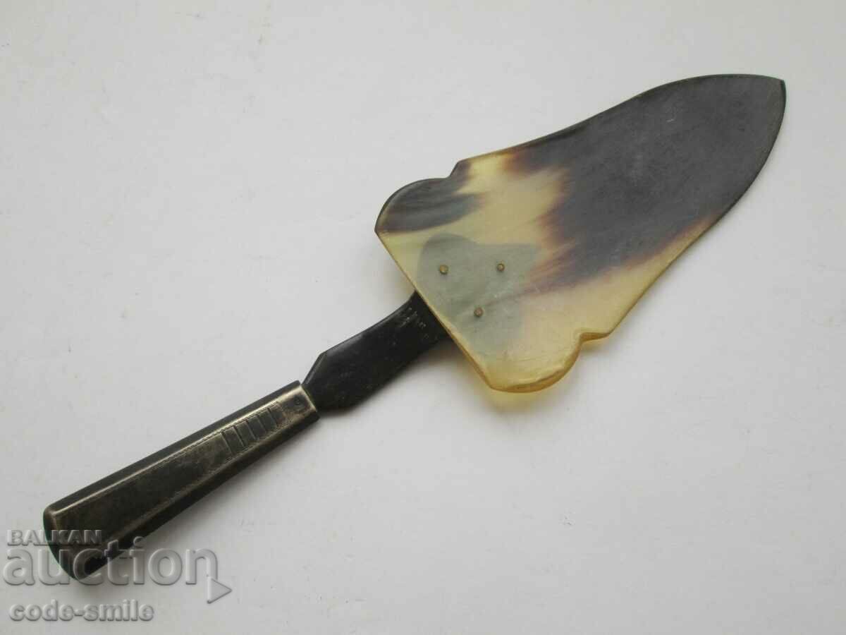 Licitație Corn german vechi și spatulă de argint care servește secolul al XIX-lea Licitație Corn german vechi și spatulă de argint care servește secolul al XIX-lea