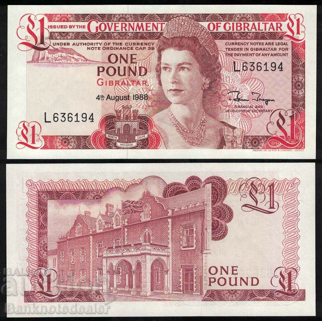 Gibraltar 1 Pound 1988 Pick 20e Ref 6194 Unc
