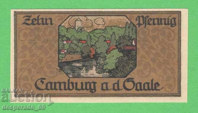 (¯`'•.¸NOTGELD (City of Camburg) 1921 UNC -10 Pfennig¸.•'´¯)