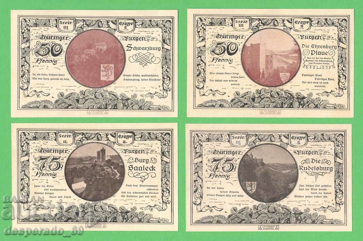 (¯`'•.¸NOTGELD (City of Leuchtenburg) 1921 UNC -4 pcs. banknotes