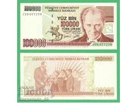 (¯`'•.¸ TURKEY 100,000 LIRA 1970 (1997) UNC ¸.•'´¯)