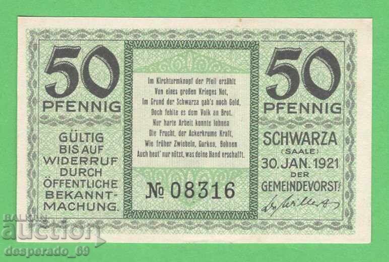 (¯`'•.¸NOTGELD (Schwarza) 1921 UNC -50 Pfennig¸.•'´¯) with price € 1.40 | 2.74 BGN