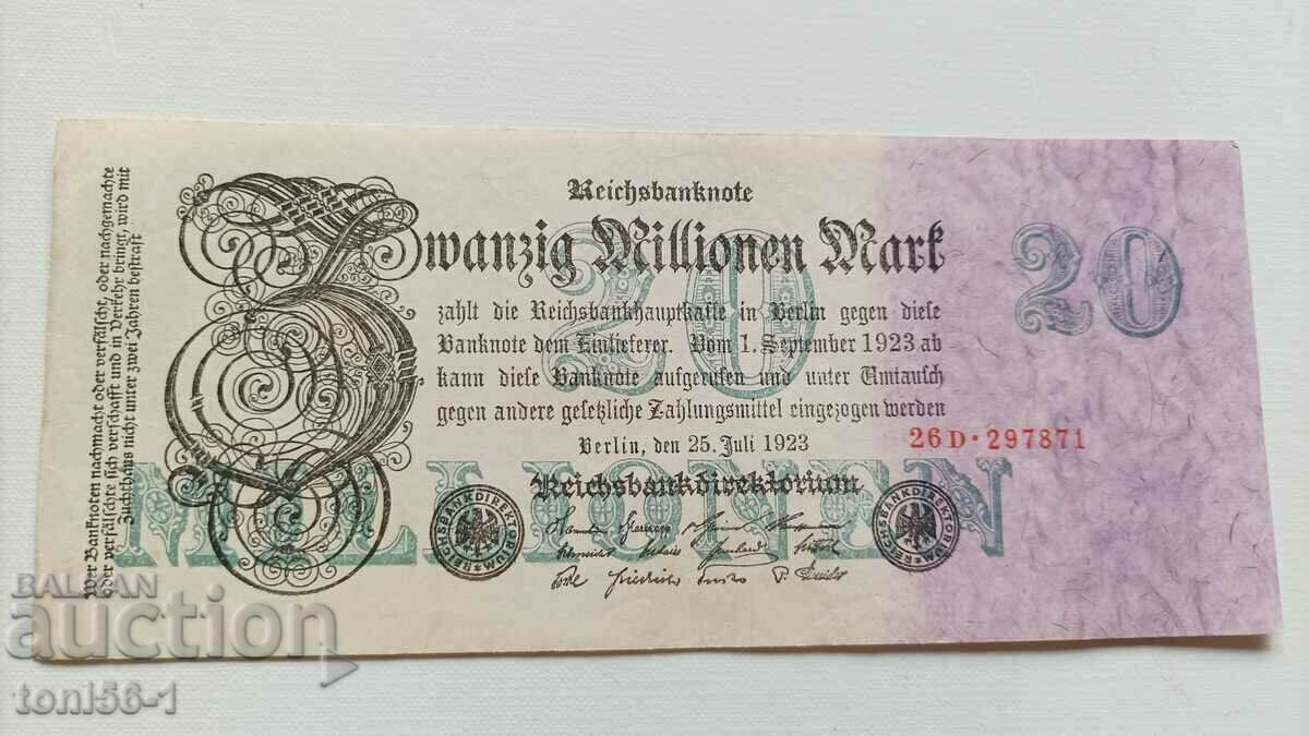 Германия 20 милиона марки 25.07.1923  - виж описанието