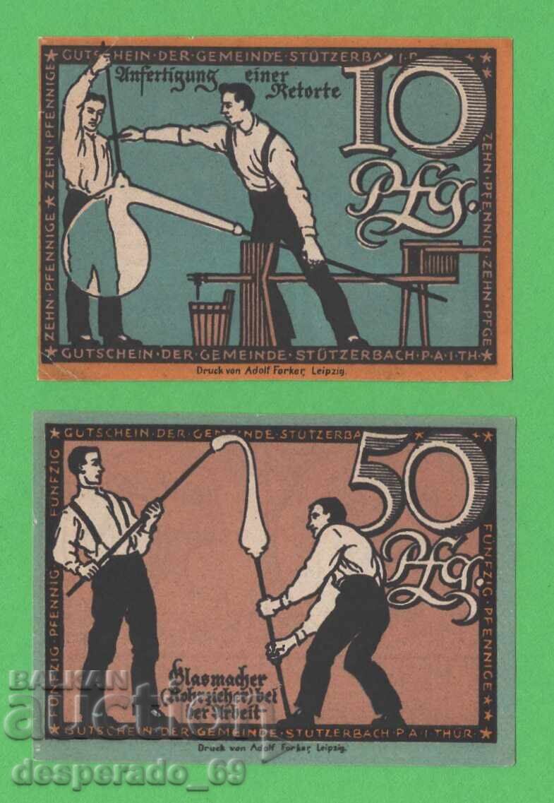 (¯`'•.¸NOTGELD (гр. Stützerbach) 1921 UNC- -2 бр.банкноти (¯`'•.¸NOTGELD (гр. Stützerbach) 1921 UNC- -2 бр.банкноти