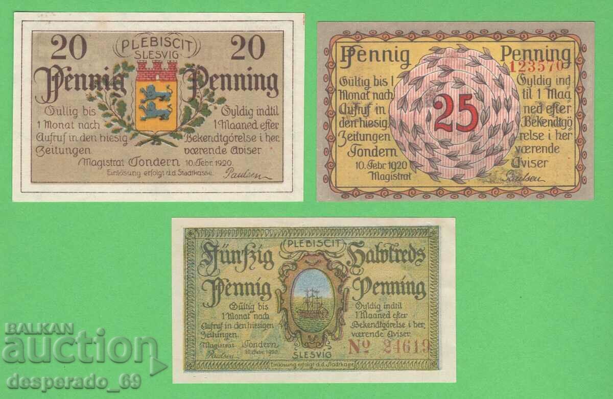 (¯`'•.¸NOTGELD (town of Tondern) 1920 UNC -3 pcs. banknotes¸.•'´¯) with price 9.00 BGN | € 4.60