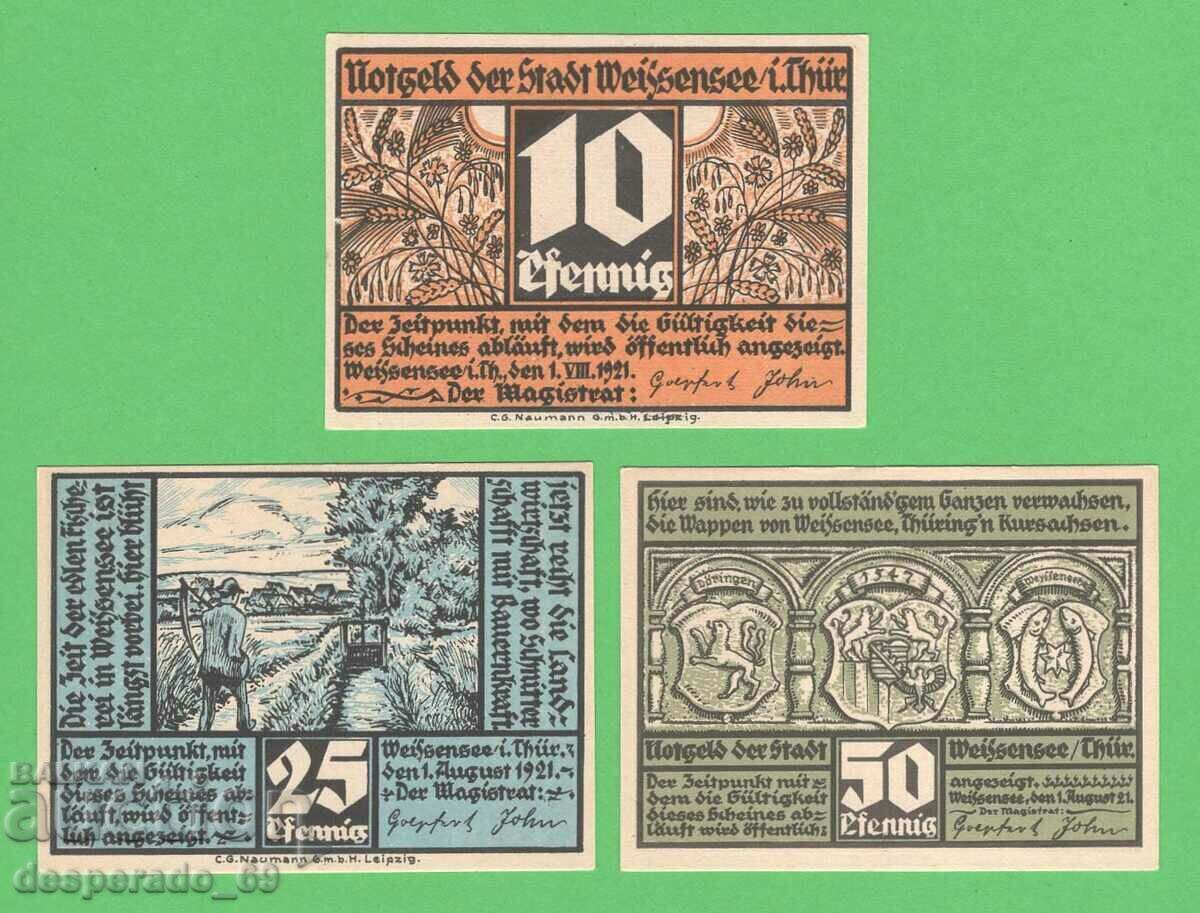 (¯`'•.¸NOTGELD (city Weissensee) 1921 UNC -3 pcs. banknotes '´¯) with price 8.10 BGN | € 4.14