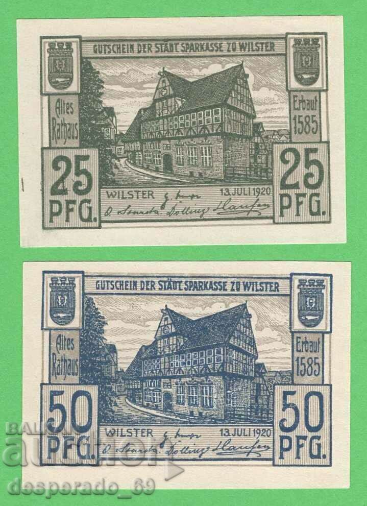 (¯`'•.¸NOTGELD (πόλη Wilster) 1920 UNC -2 τεμ. τραπεζογραμμάτια¸.•'´¯) με τιμή 5.00 BGN | € 2.56