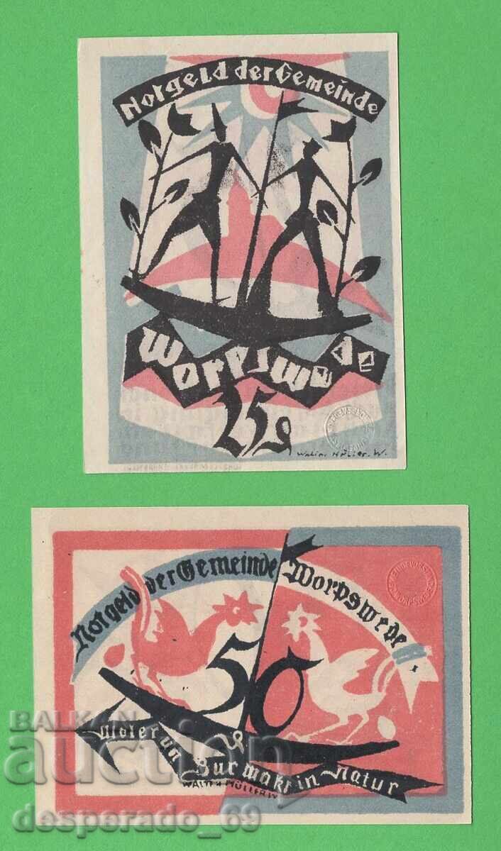 (¯`'•.¸NOTGELD (πόλη του Worpswede) UNC -2 τεμ. τραπεζογραμμάτια¸.•'´¯) (¯`'•.¸NOTGELD (πόλη του Worpswede) UNC -2 τεμ. τραπεζογραμμάτια¸.•'´¯)