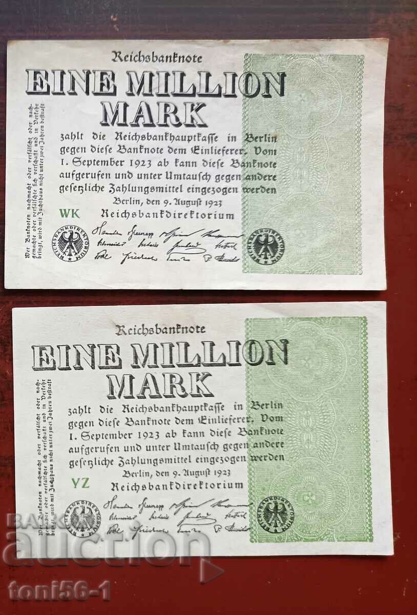 Γερμανία 2 x 1 εκατομμύριο μάρκα 09.08.1923 - βλέπε περιγραφή