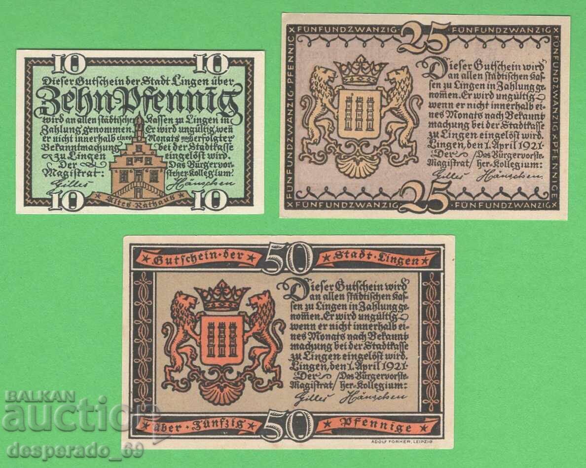(¯`'•.¸NOTGELD (city of Lingen) 1921 UNC -3 pcs. banknotes¸.•'´¯) with price 7.00 BGN | € 3.58