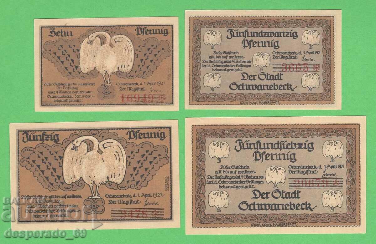 (¯`'•.¸NOTGELD (orașul Schwanebeck) 1921 UNC -4 buc. bancnote ´¯) cu preț 9.50 BGN | € 4.86