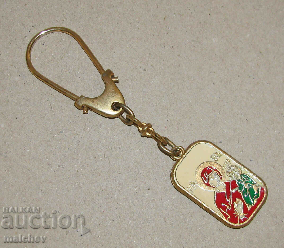 Greek metal key ring with icon of St. Virgin Mary, preserved
