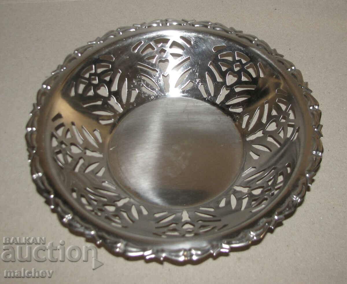 Metal stainless openwork fruit bowl 22 cm, preserved