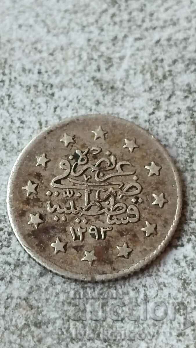 Ottoman Empire 1 Kurush 1876 Silver 29