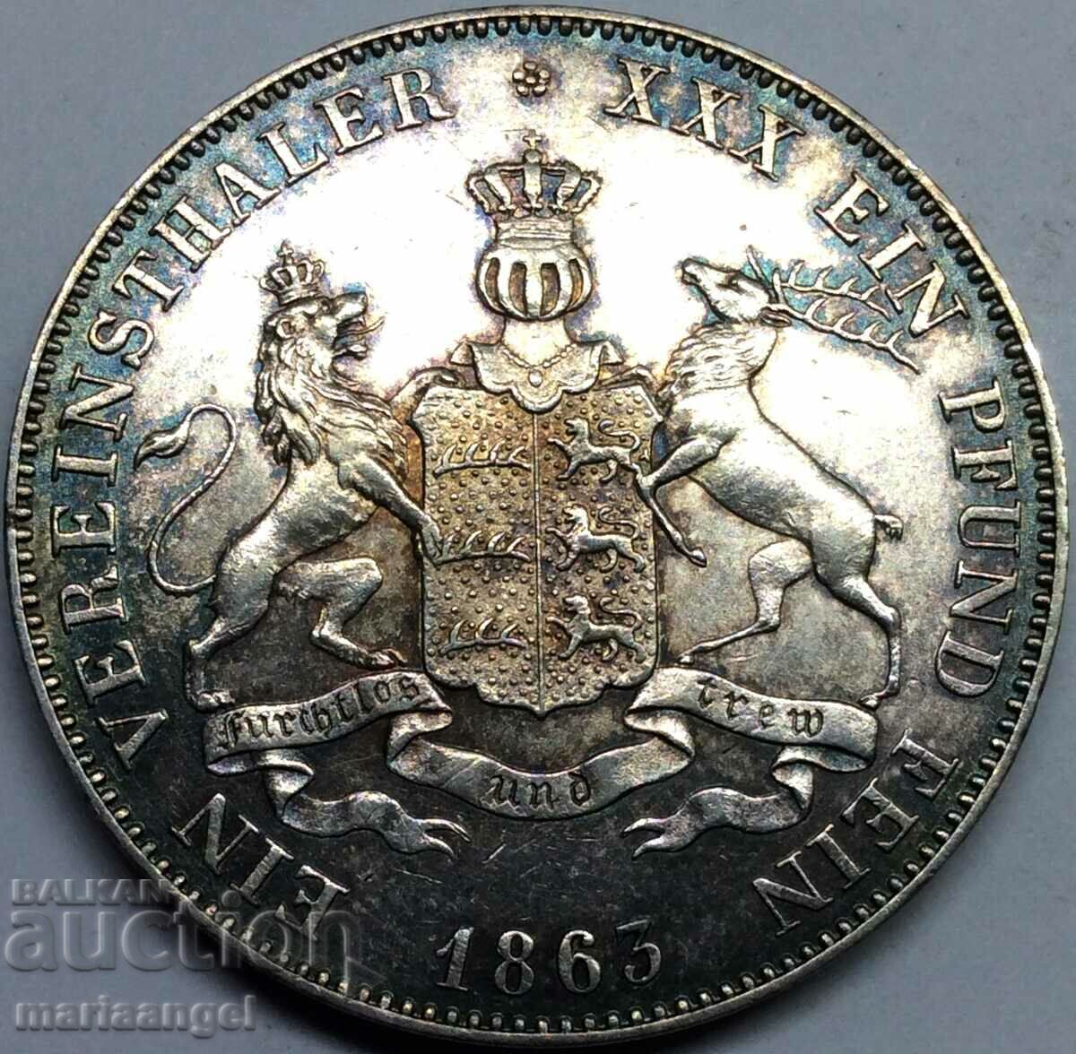 Вюртемберг 1 Талер 1863 Германия Вилхелм I сребро - рядък