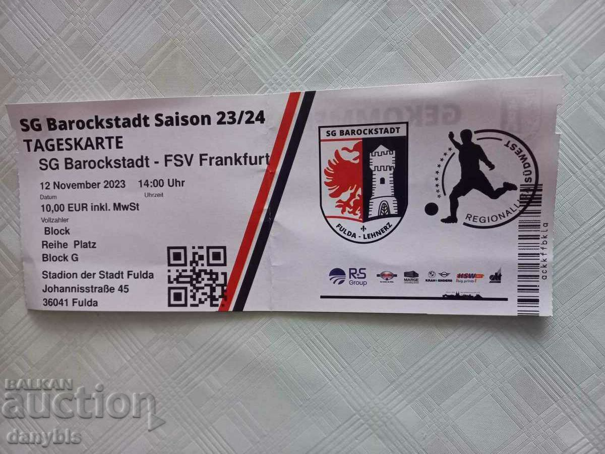 Εισιτήριο ποδοσφαίρου - SG Barockstadt - FSV Frankfurt Γερμανίας