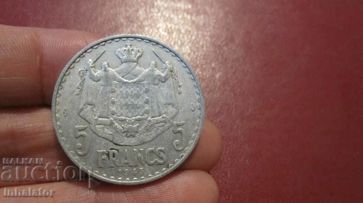 1945 Monaco 5 franci