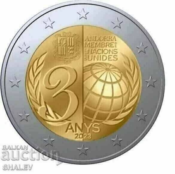 2 Euro 2023 Andorra „30 de ani în ONU”(1) Andorra- Unc (2 euro) cu preț € 27.89 | 54.55 BGN