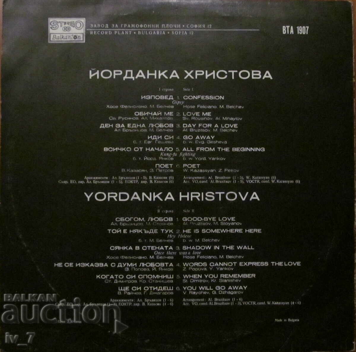 RECORD - YORDANKA CHRISTOVA - CONFESSION, large format with price 9.99 BGN | € 5.11