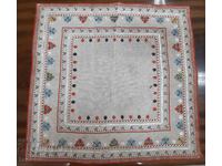 Old hand-embroidered checkered linen tablecloth(15.4)