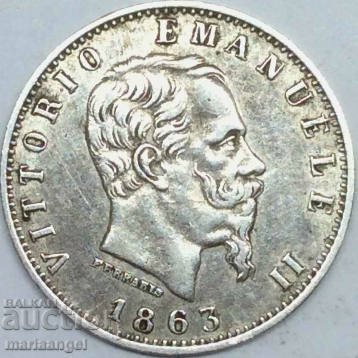 Италия 20 чентесими 1863 сребро Патина