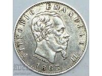 Italia 20 centesimi 1863 Patina de argint
