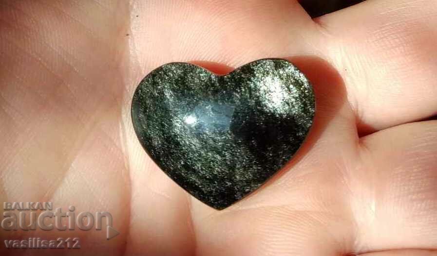 Heart, silver obsidian